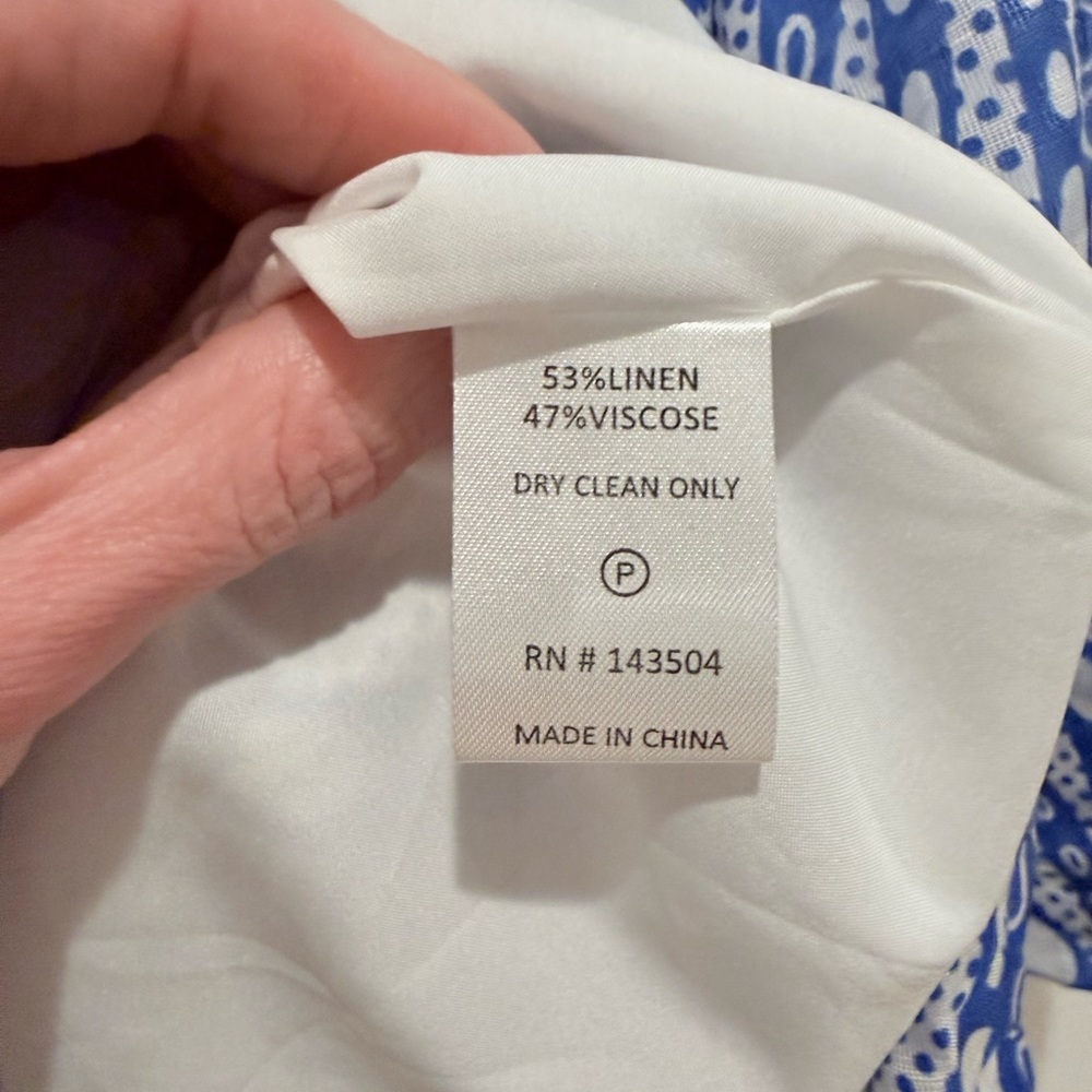 Marie Oliver Blue & White Linen Blend Puff Sleeve Blouse Top Size 1 - Picture 4 of 7